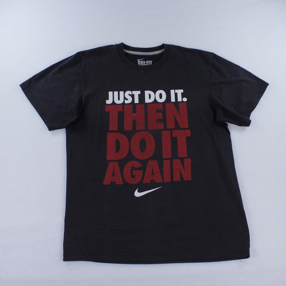 Nike Dri-Fit Cotton Tee Just Do It Then Do It Again Black Shirt Mens Small S